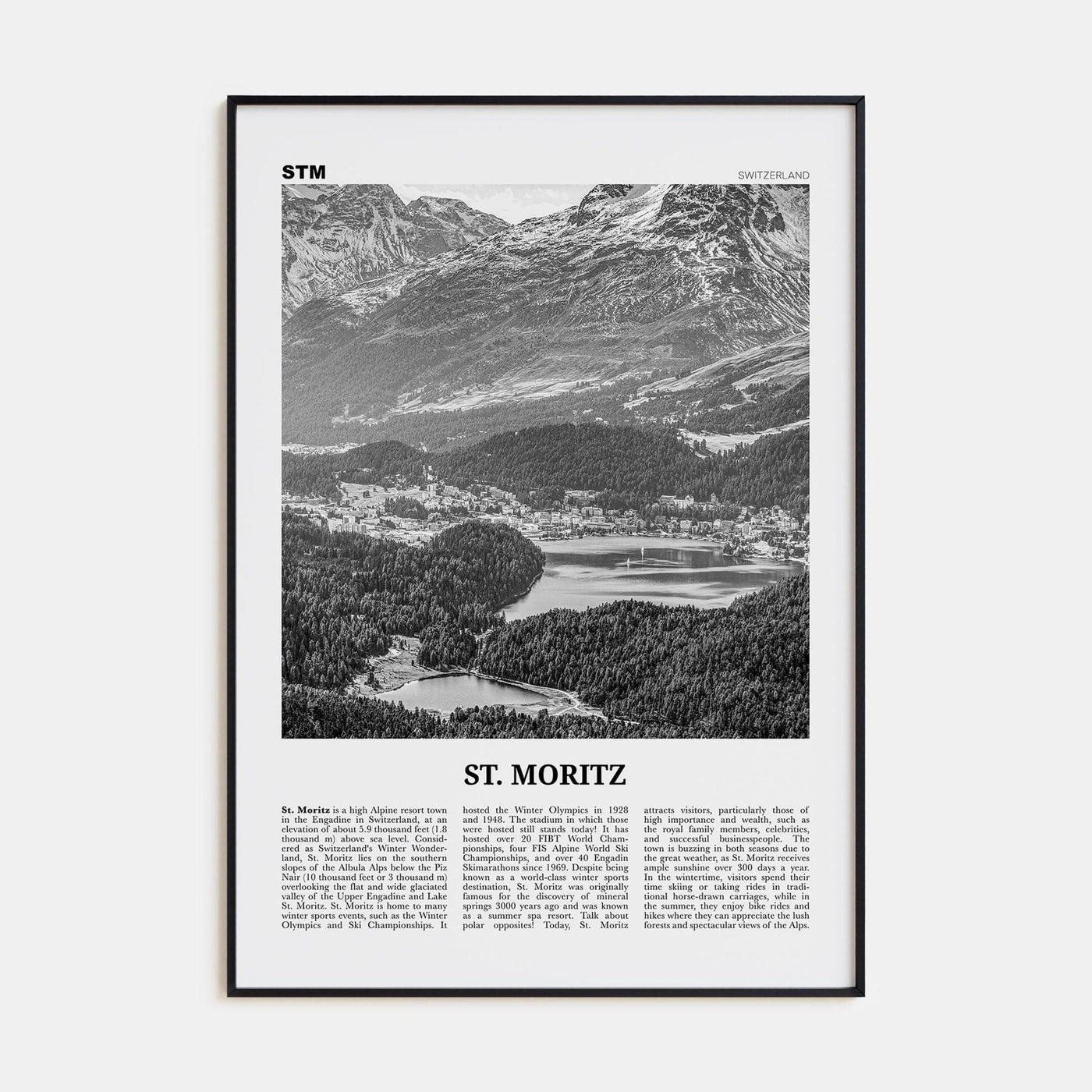 St. Moritz Poster Black Metal / 8x12 in Nbourhood Travel B&W Poster