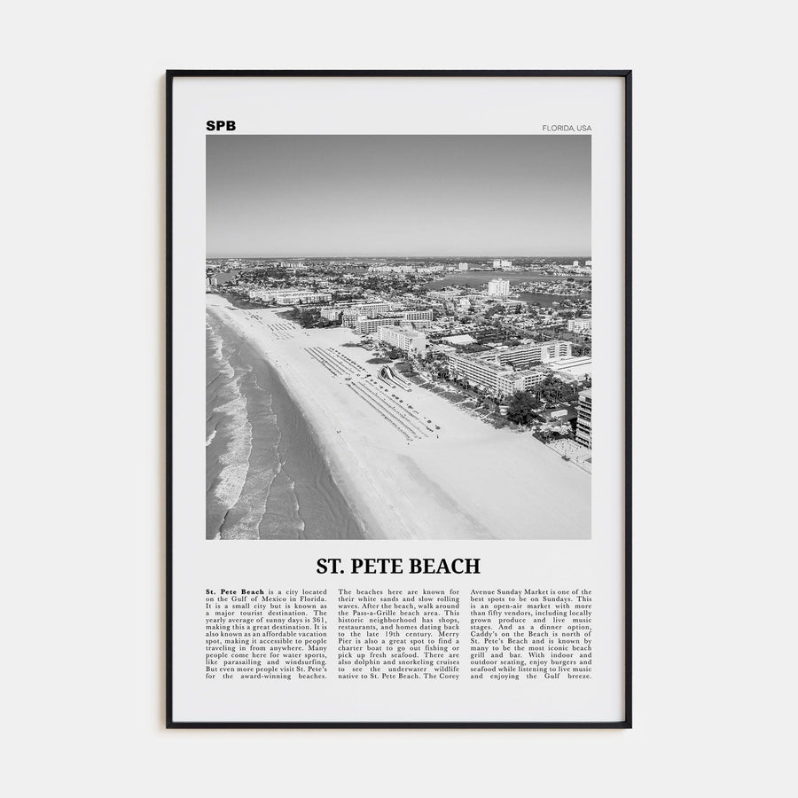 St. Pete Beach No 1 Poster Black Metal / 8x12 in Nbourhood Travel B&W Poster