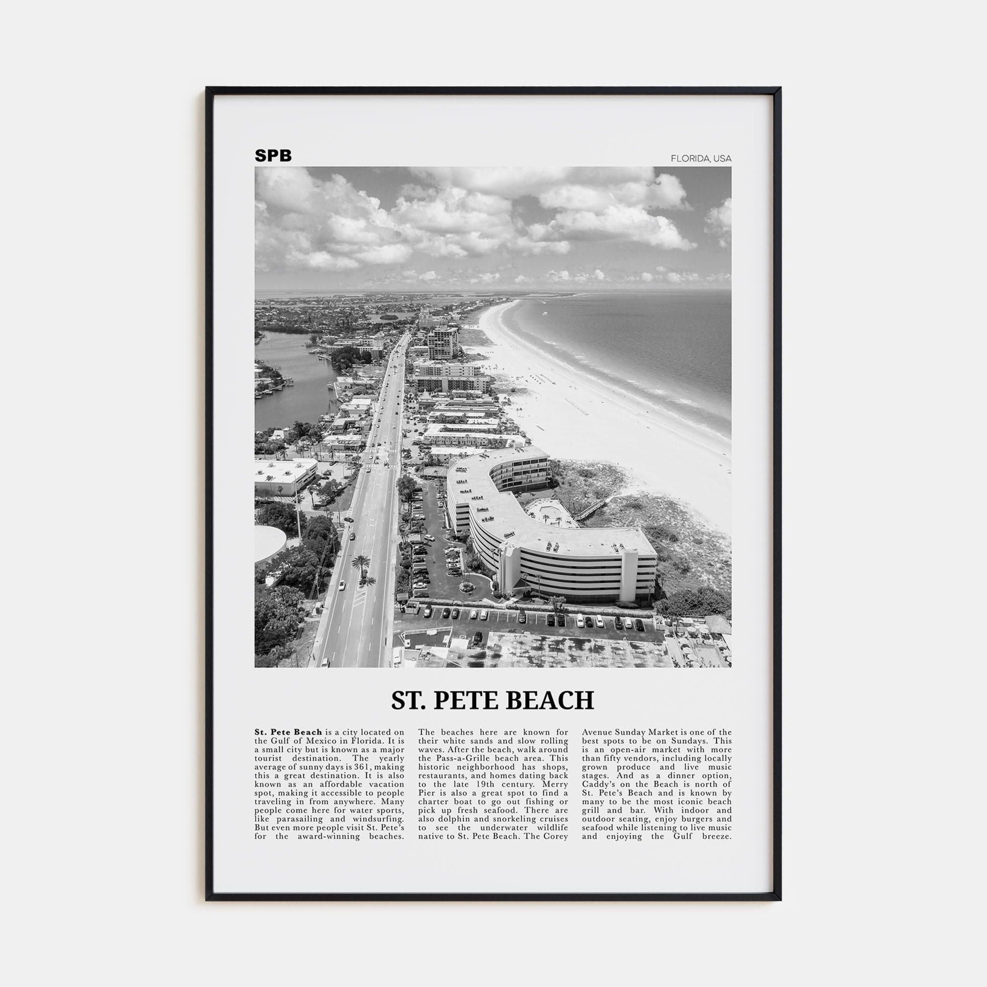 St. Pete Beach No 2 Poster Black Metal / 8x12 in Nbourhood Travel B&W Poster