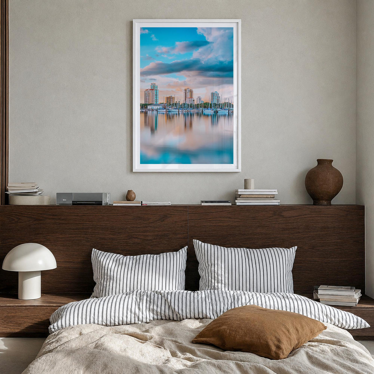 St. Petersburg, Florida colorful photo poster of Florida, USA – vertical wall art in white wood frame with white border, hang