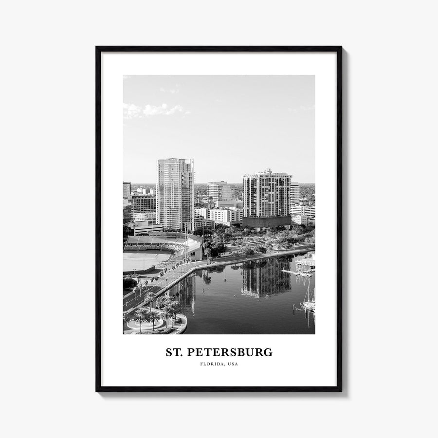 St. Petersburg, Florida no. 1 black & white classic poster of Florida, USA – vertical wall art, unframed print shown in inter