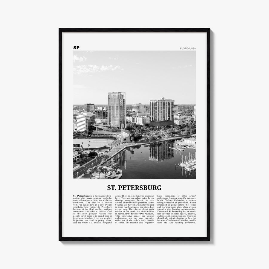 St. Petersburg, Florida no. 1 black & white newspaper poster of Florida, USA – vertical wall art, unframed print shown in int