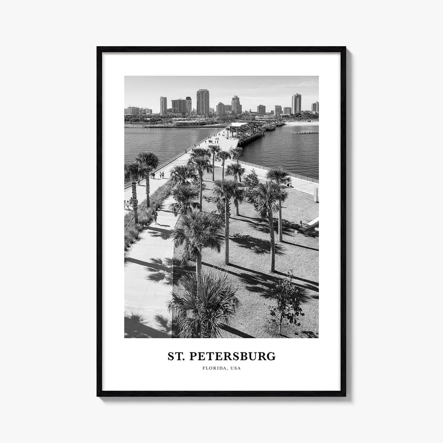 St. Petersburg, Florida no. 2 black & white classic poster of Florida, USA – vertical wall art, unframed print shown in inter