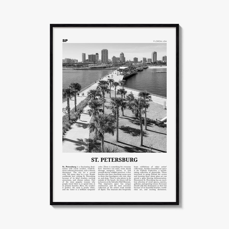 St. Petersburg, Florida no. 2 black & white newspaper poster of Florida, USA – vertical wall art, unframed print shown in int