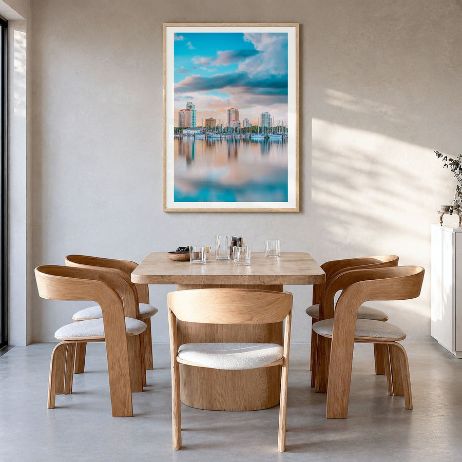 St. Petersburg, Florida Photo Poster in a natural wood frame, hanging in a dining room, white border
