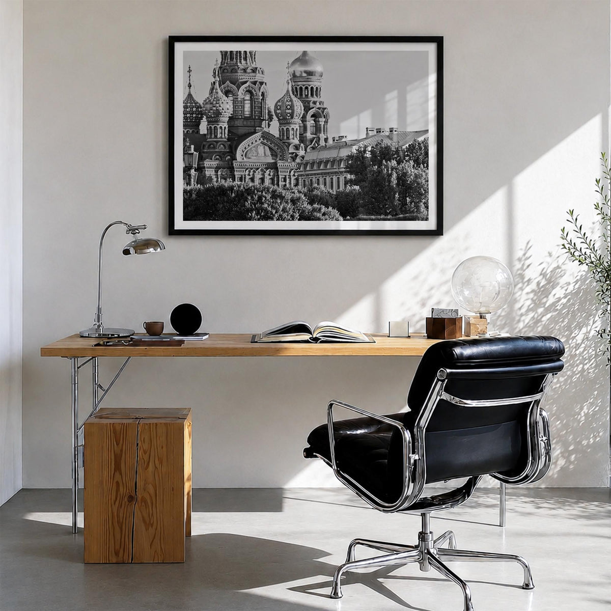 St. Petersburg, Russia black & white photo poster of Russia – horizontal wall art in black wood frame with white border, hang