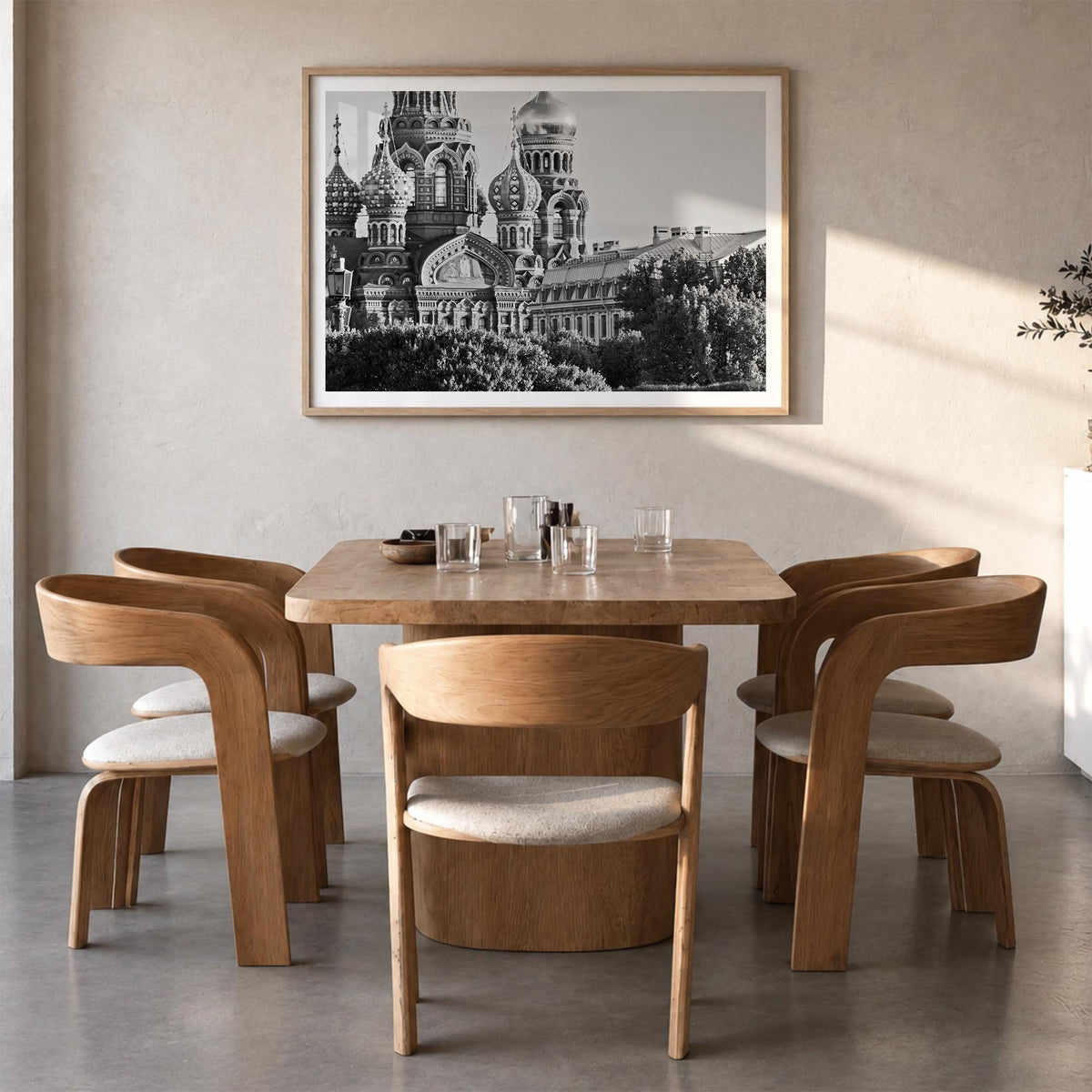 St. Petersburg, Russia black & white photo poster of Russia – horizontal wall art in natural wood frame with white border, ha