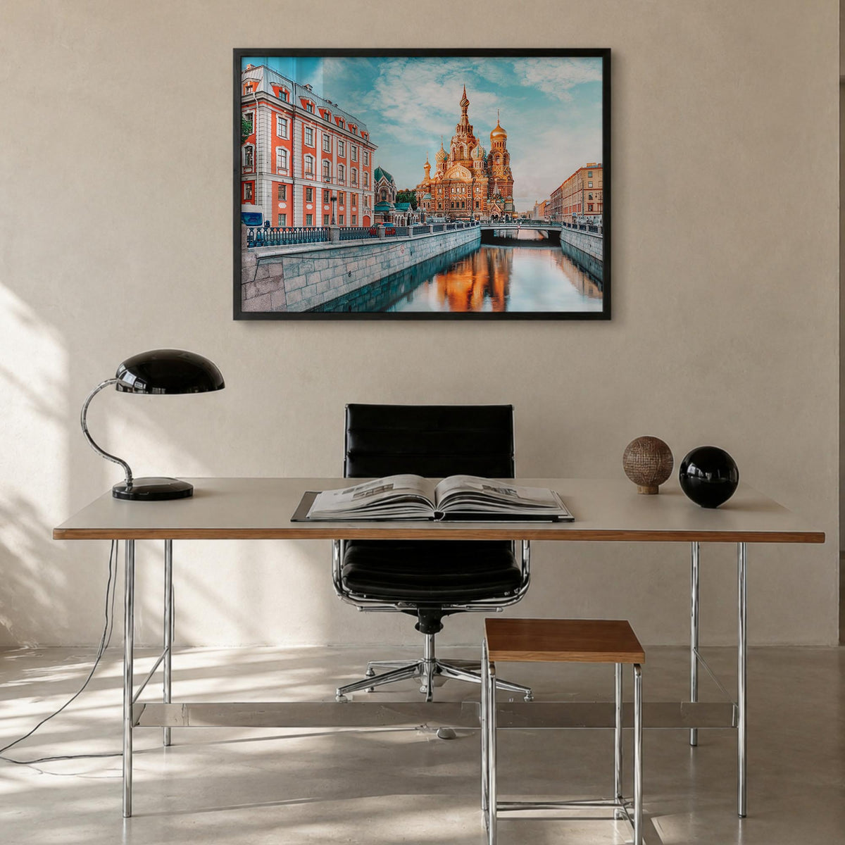 St. Petersburg, Russia colorful photo poster of Russia – horizontal wall art in black wood frame, hanging on wall
