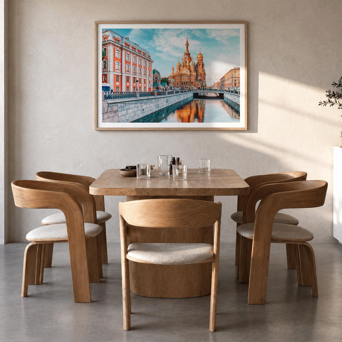 St. Petersburg, Russia colorful photo poster of Russia – horizontal wall art in natural wood frame with white border, hanging