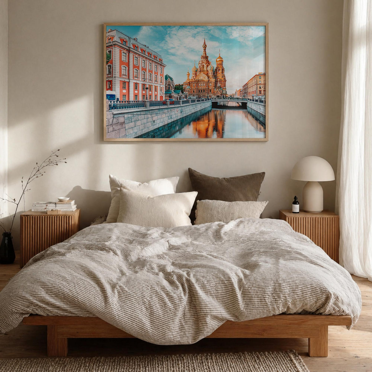 St. Petersburg, Russia colorful photo poster of Russia – horizontal wall art in natural wood frame, hanging on wall