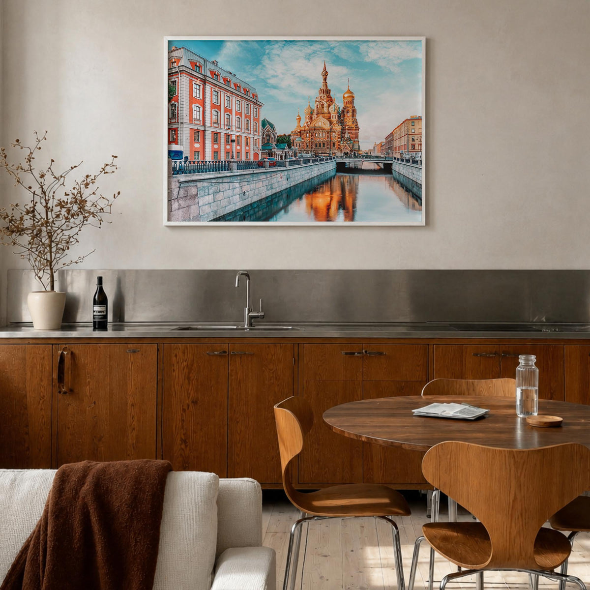 St. Petersburg, Russia colorful photo poster of Russia – horizontal wall art in white wood frame, hanging on wall