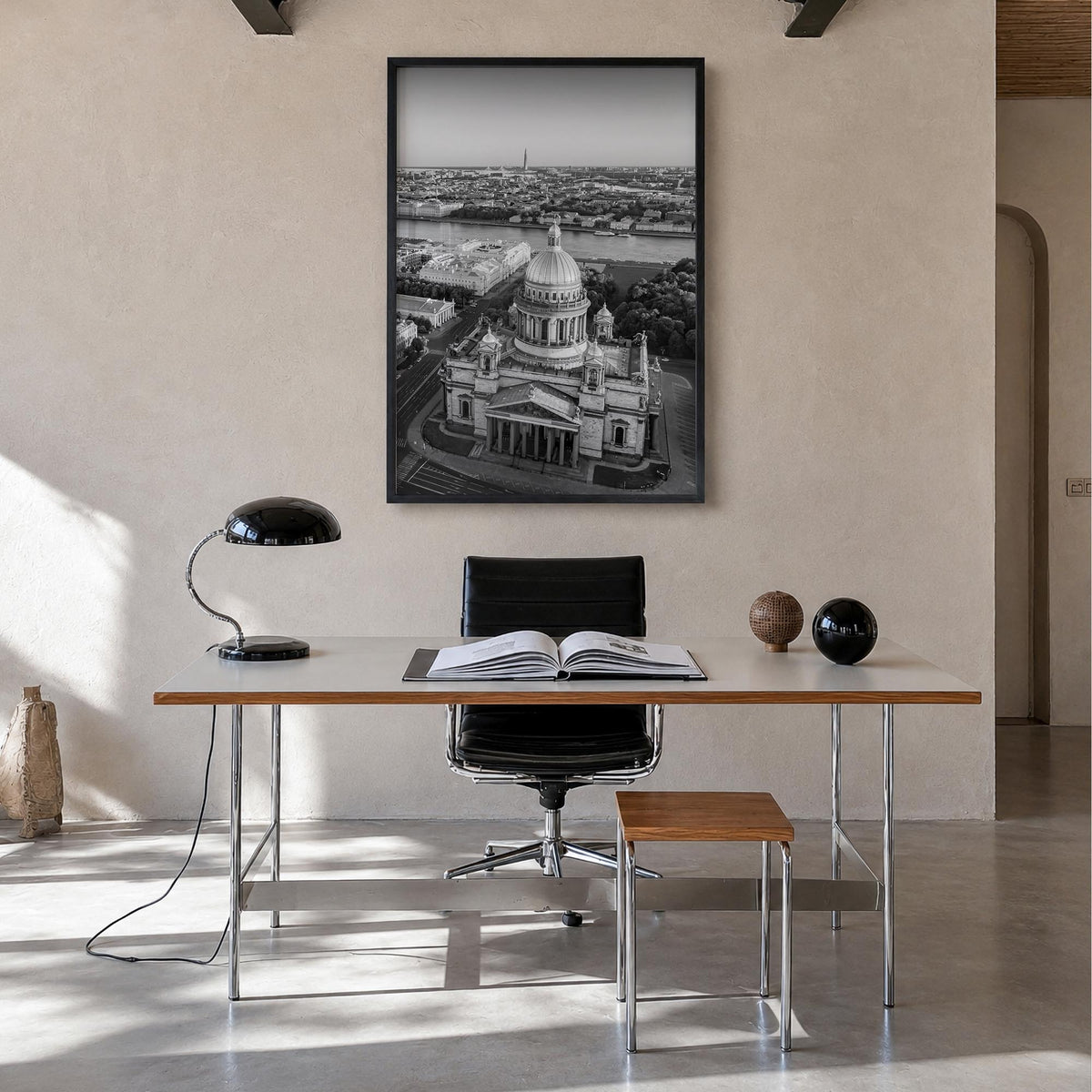 St. Petersburg, Russia no. 1 black & white photo poster of Russia – vertical wall art in black wood frame, hanging on wall