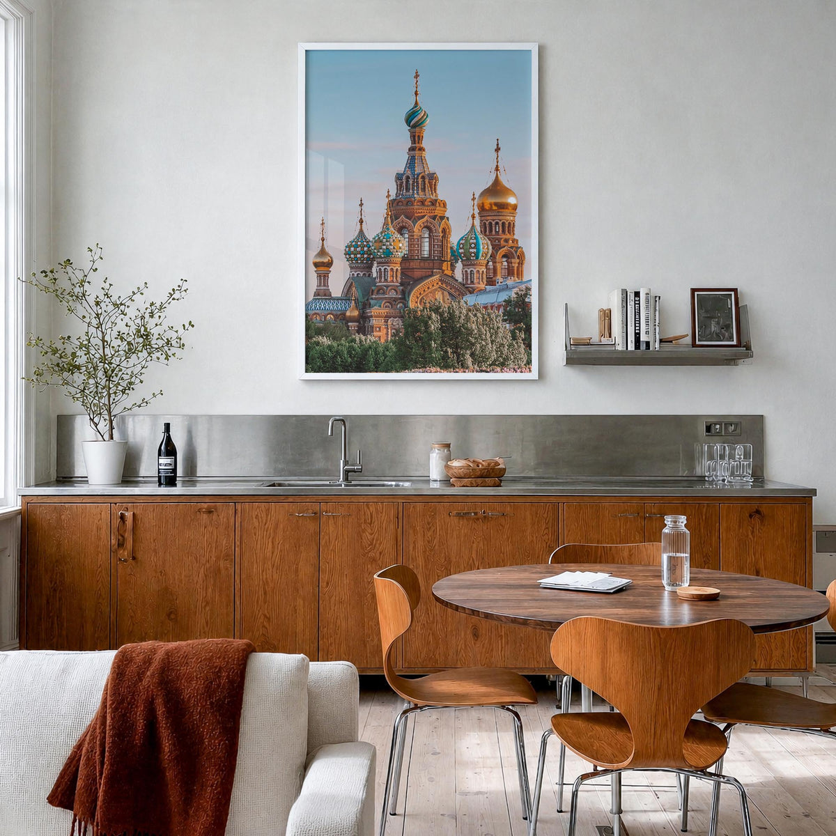 St. Petersburg, Russia no. 1 colorful photo poster of Russia – vertical wall art in white wood frame, hanging on wall