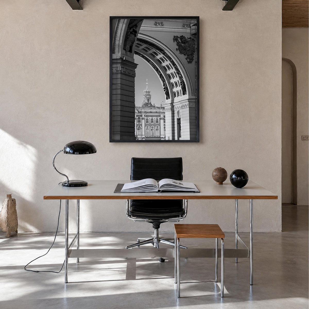 St. Petersburg, Russia no. 2 black & white photo poster of Russia – vertical wall art in black wood frame, hanging on wall