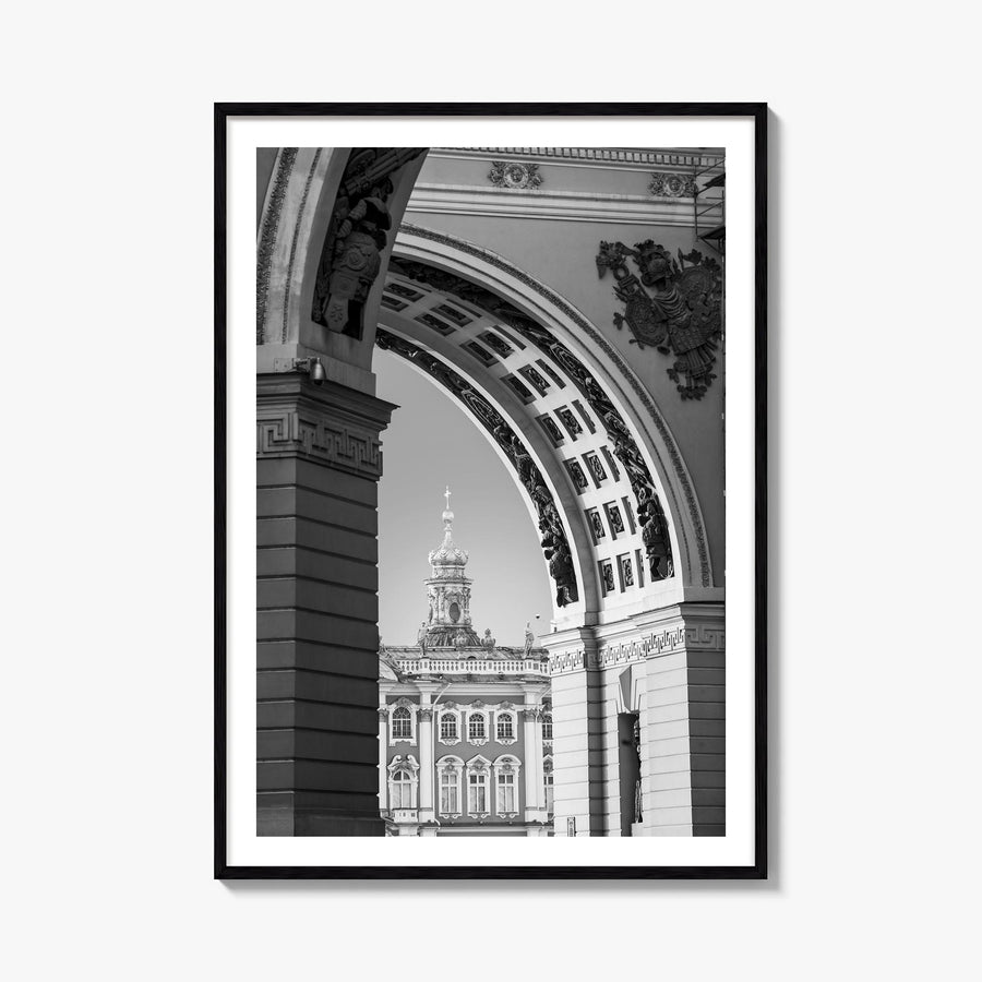 St. Petersburg, Russia no. 2 black & white photo poster of Russia – vertical wall art, unframed print shown in interior mocku