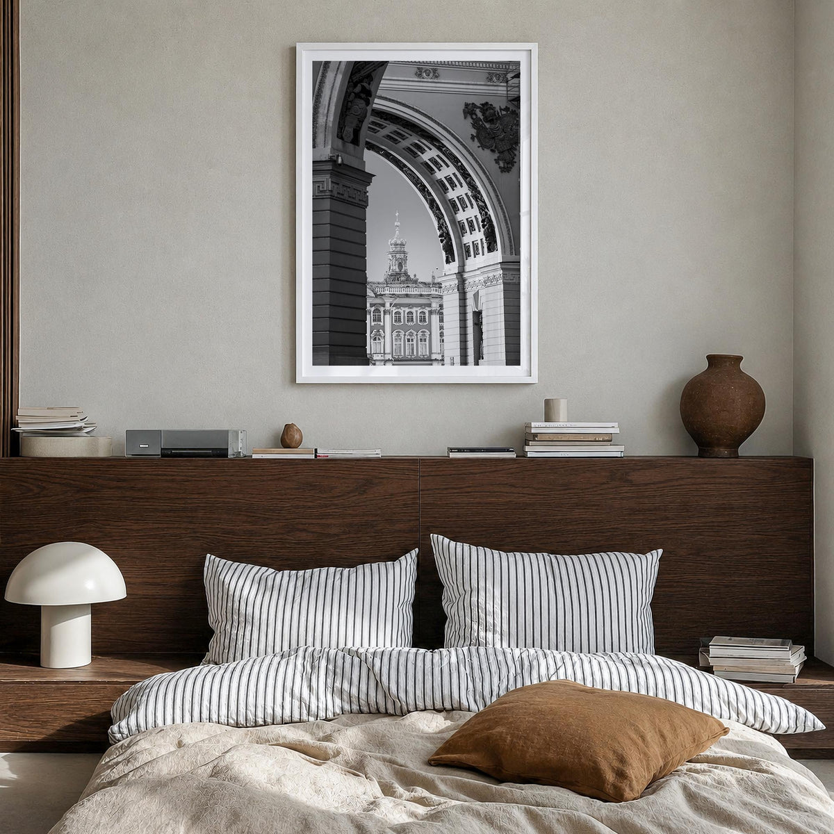 St. Petersburg, Russia no. 2 black & white photo poster of Russia – vertical wall art in white wood frame with white border, 