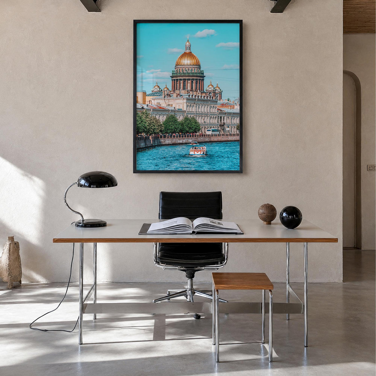St. Petersburg, Russia no. 2 colorful photo poster of Russia – vertical wall art in black wood frame, hanging on wall