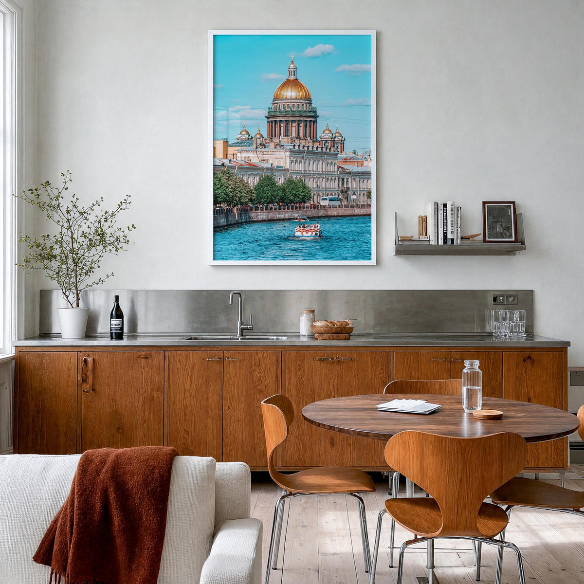St. Petersburg, Russia no. 2 colorful photo poster of Russia – vertical wall art in white wood frame, hanging on wall