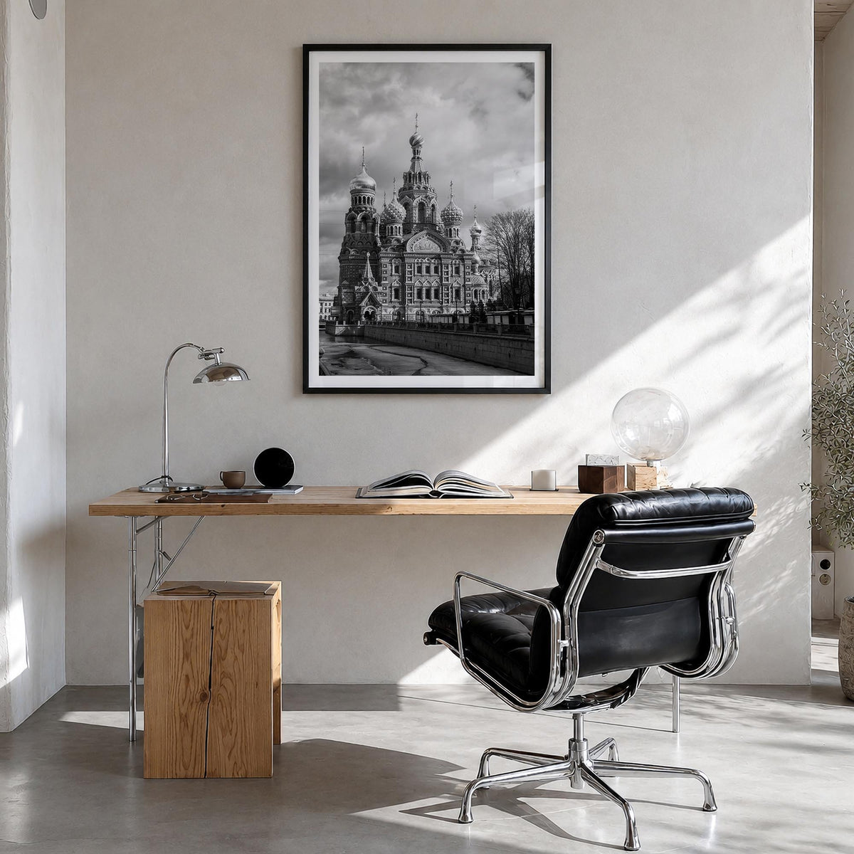 St. Petersburg, Russia no. 3 black & white photo poster of Russia – vertical wall art in black wood frame with white border, 