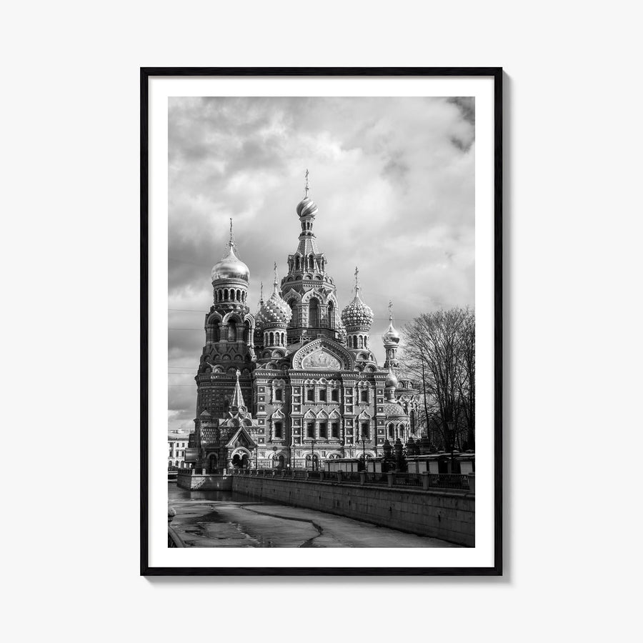 St. Petersburg, Russia no. 3 black & white photo poster of Russia – vertical wall art, unframed print shown in interior mocku
