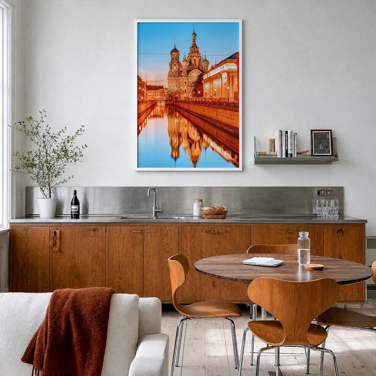 St. Petersburg, Russia no. 3 colorful photo poster of Russia – vertical wall art in white wood frame, hanging on wall