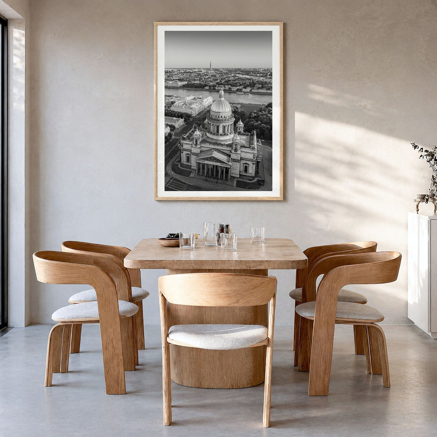 St. Petersburg, Russia Photo No 1 Poster in a natural wood frame, hanging in a dining room, white border
