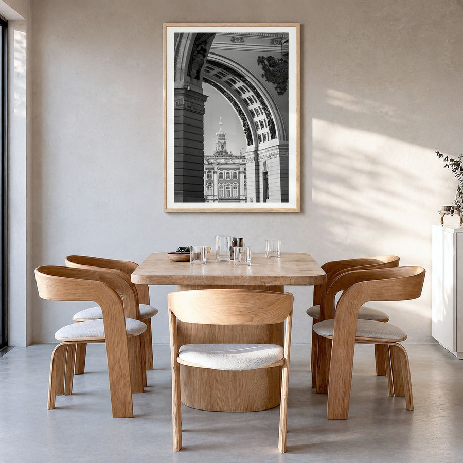 St. Petersburg, Russia Photo No 2 Poster in a natural wood frame, hanging in a dining room, white border