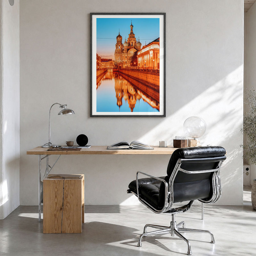 St. Petersburg, Russia Photo No 3 Poster in a black wood frame, hanging in a bright home office, white border