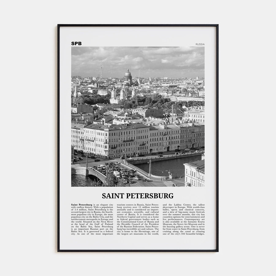 St. Petersburg, Russia Poster Black Metal / 8x12 in Nbourhood Travel B&W Poster