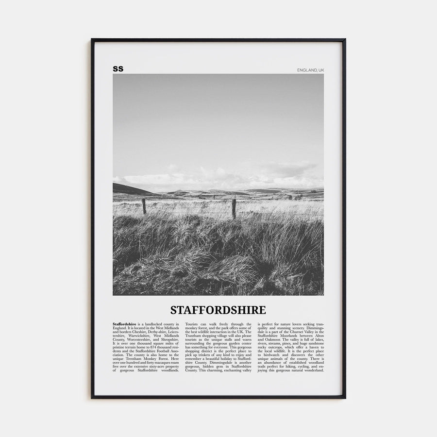 Staffordshire Poster Black Metal / 8x12 in Nbourhood Travel B&W Poster