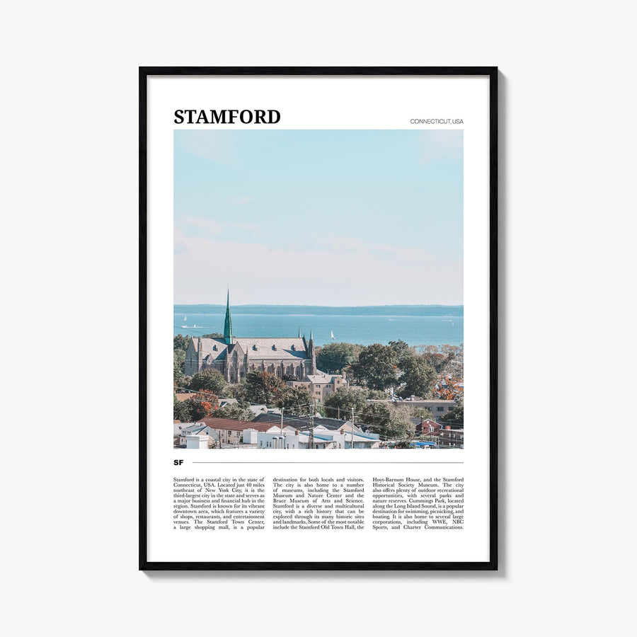 Stamford, Connecticut colorful travel poster of Connecticut, USA – vertical wall art, unframed print shown in interior mockup