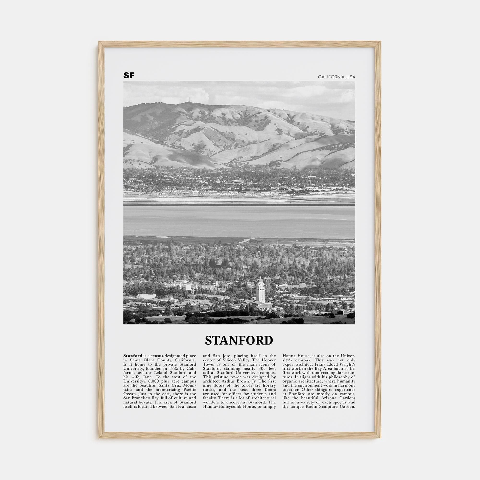 Stanford Poster Natural Wood / 8x12 in Nbourhood Travel B&W Poster