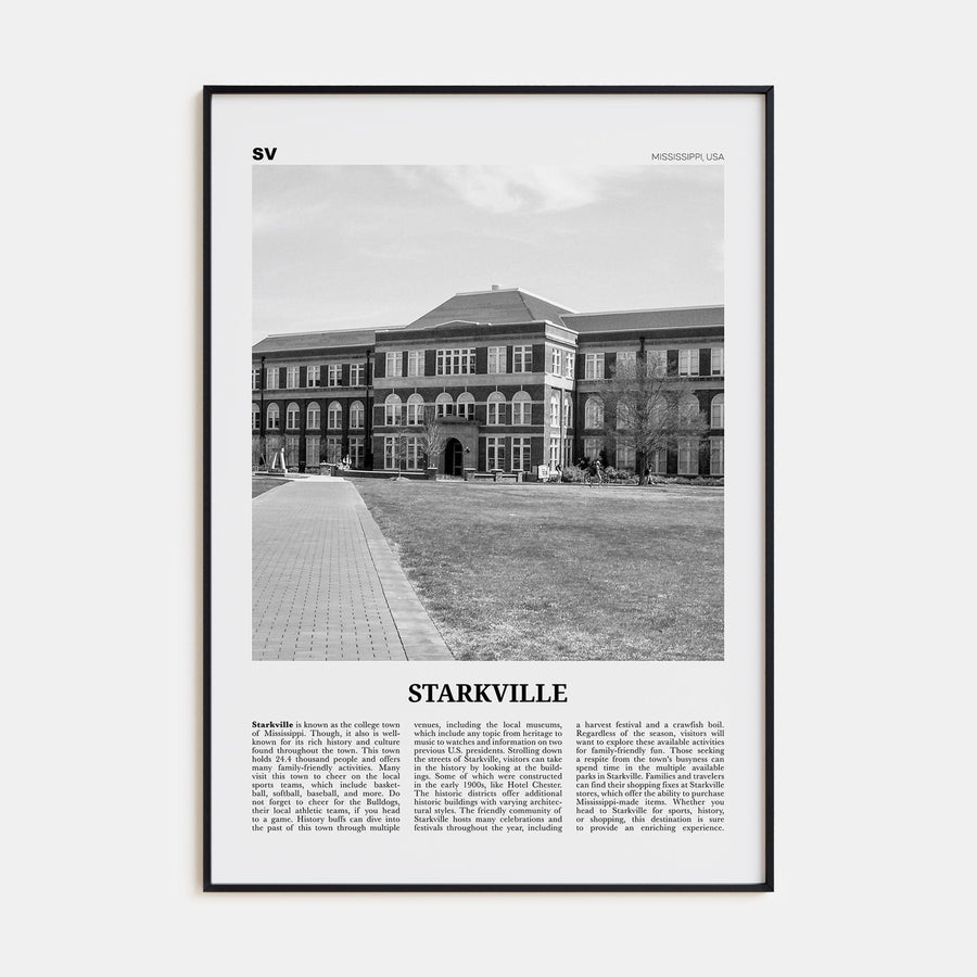 Starkville Poster Black Metal / 8x12 in Nbourhood Travel B&W Poster