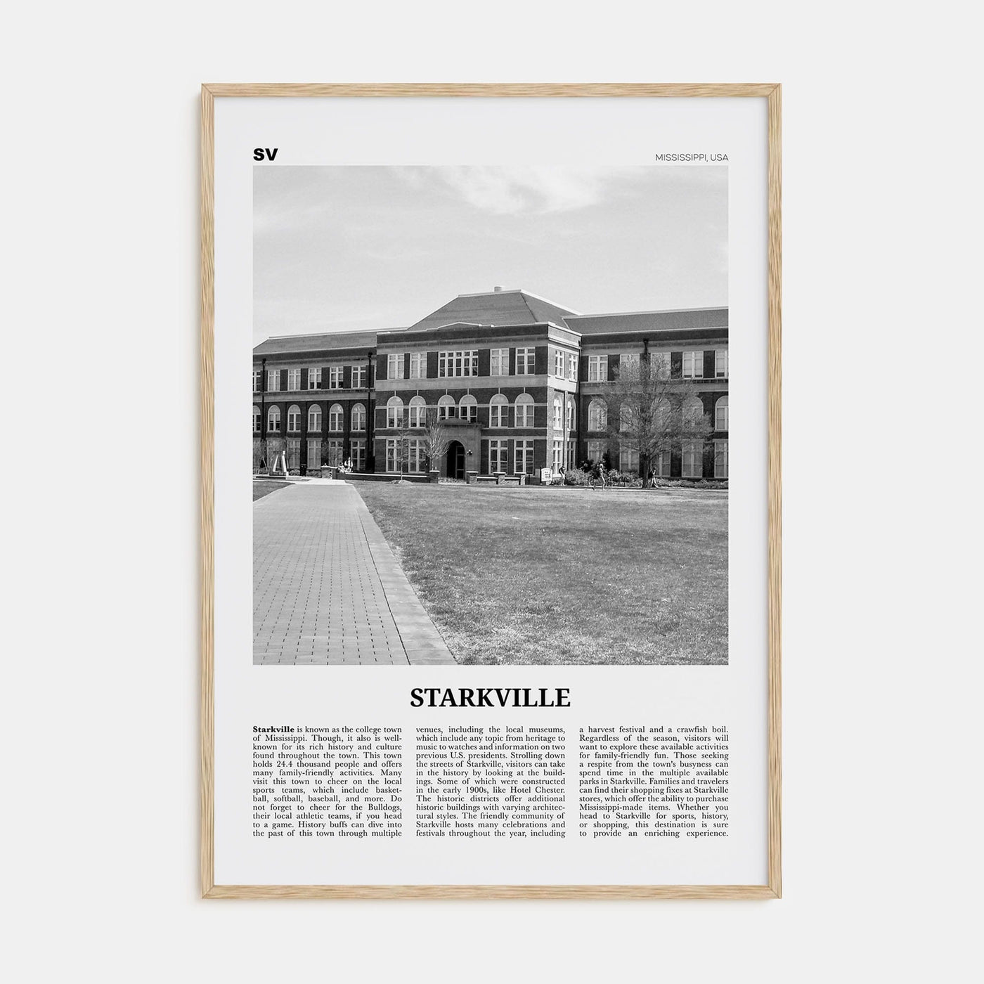 Starkville Poster Natural Wood / 8x12 in Nbourhood Travel B&W Poster