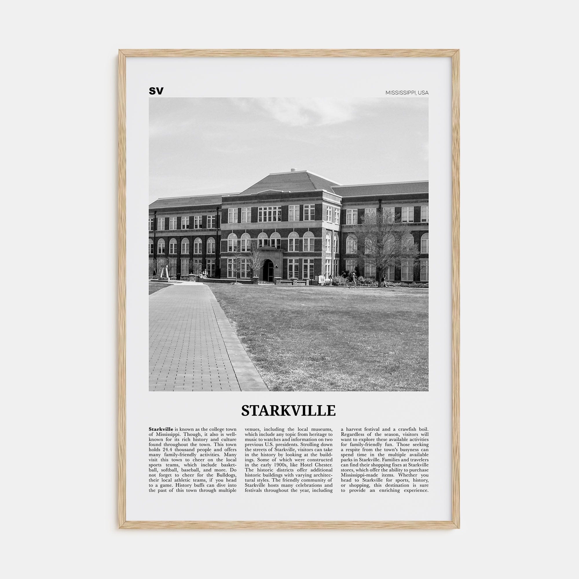 Starkville Poster Natural Wood / 8x12 in Nbourhood Travel B&W Poster