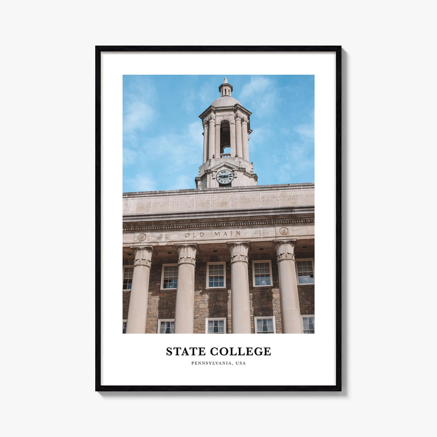 State College colorful classic poster of Pennsylvania, USA – vertical wall art, unframed print shown in interior mockup