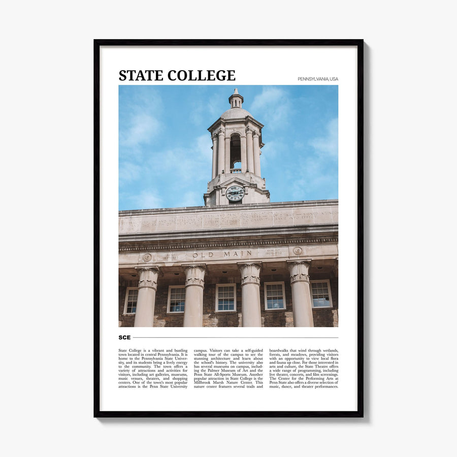 State College Travel Poster, framed poster mockup