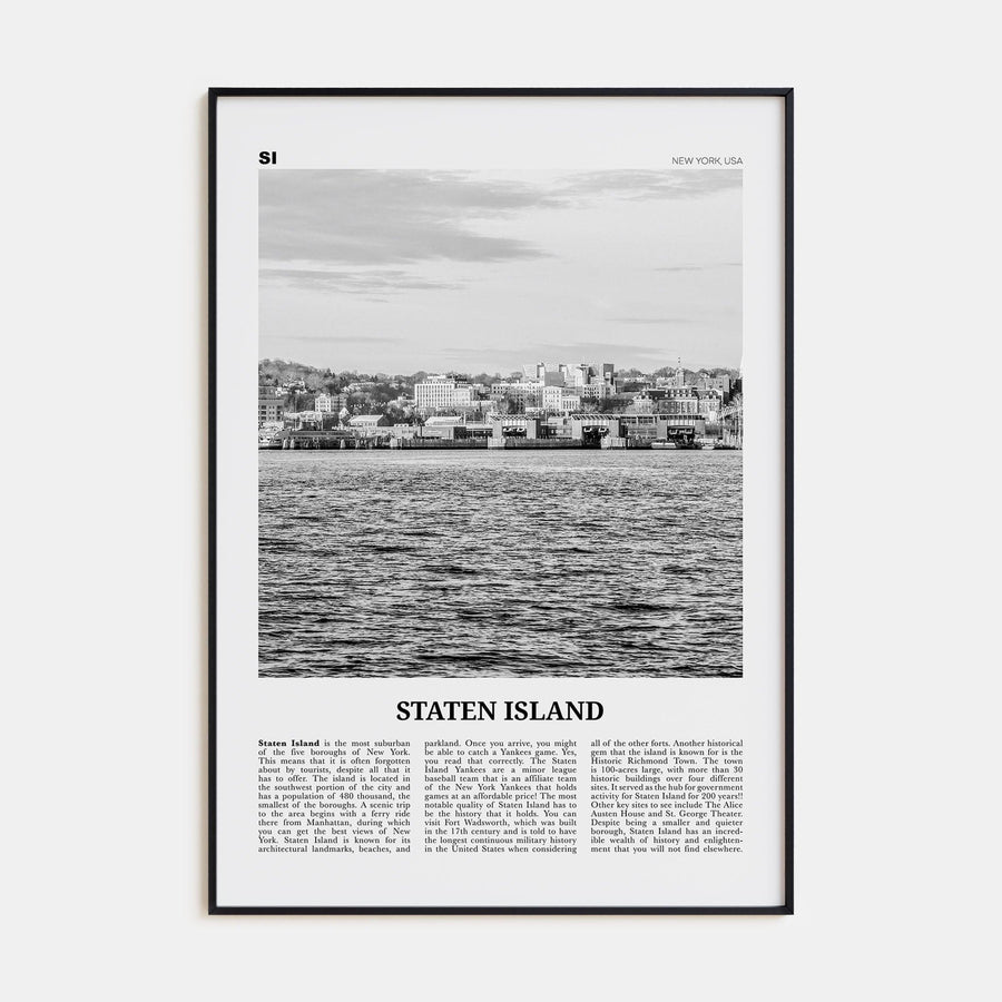 Staten Island Poster Black Metal / 8x12 in Nbourhood Travel B&W Poster