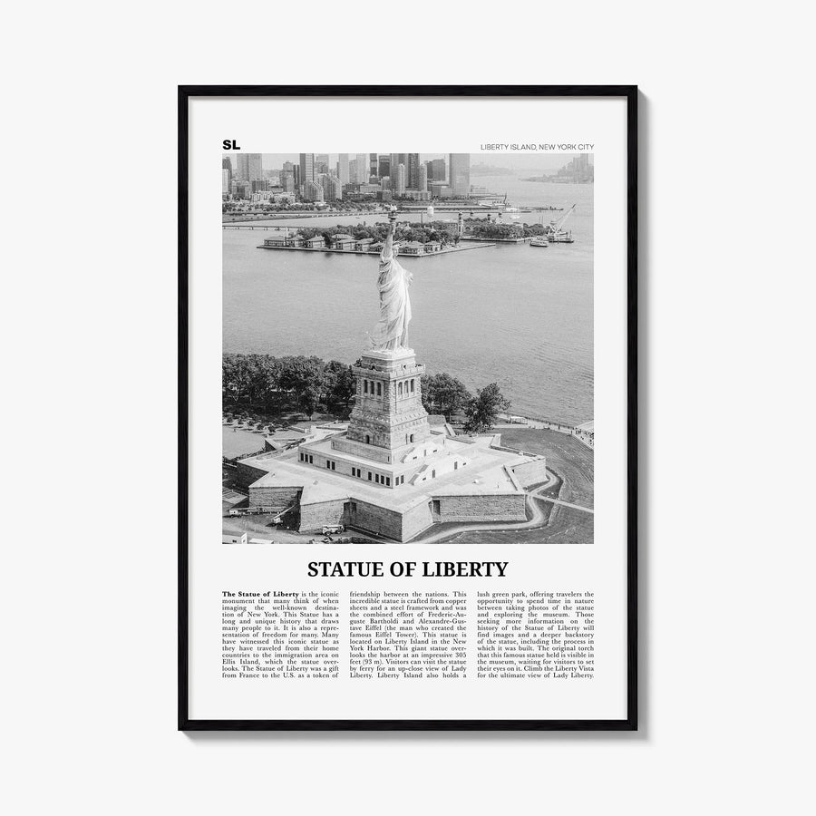 Statue of Liberty black & white newspaper poster of New York, USA – vertical wall art, unframed print shown in interior mocku