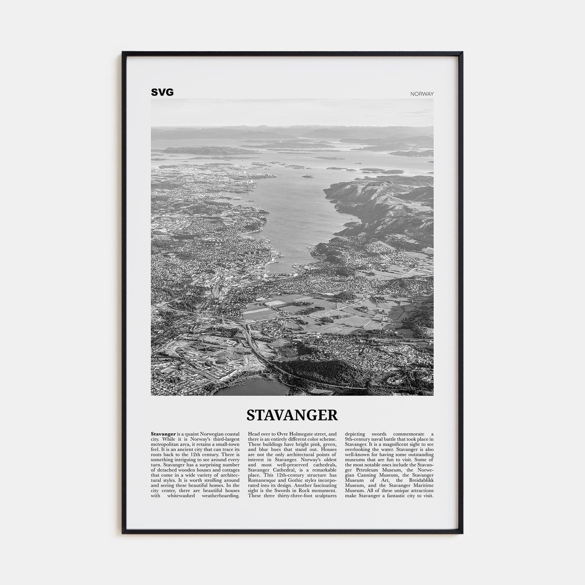 Stavanger Poster Black Metal / 8x12 in Nbourhood Travel B&W Poster