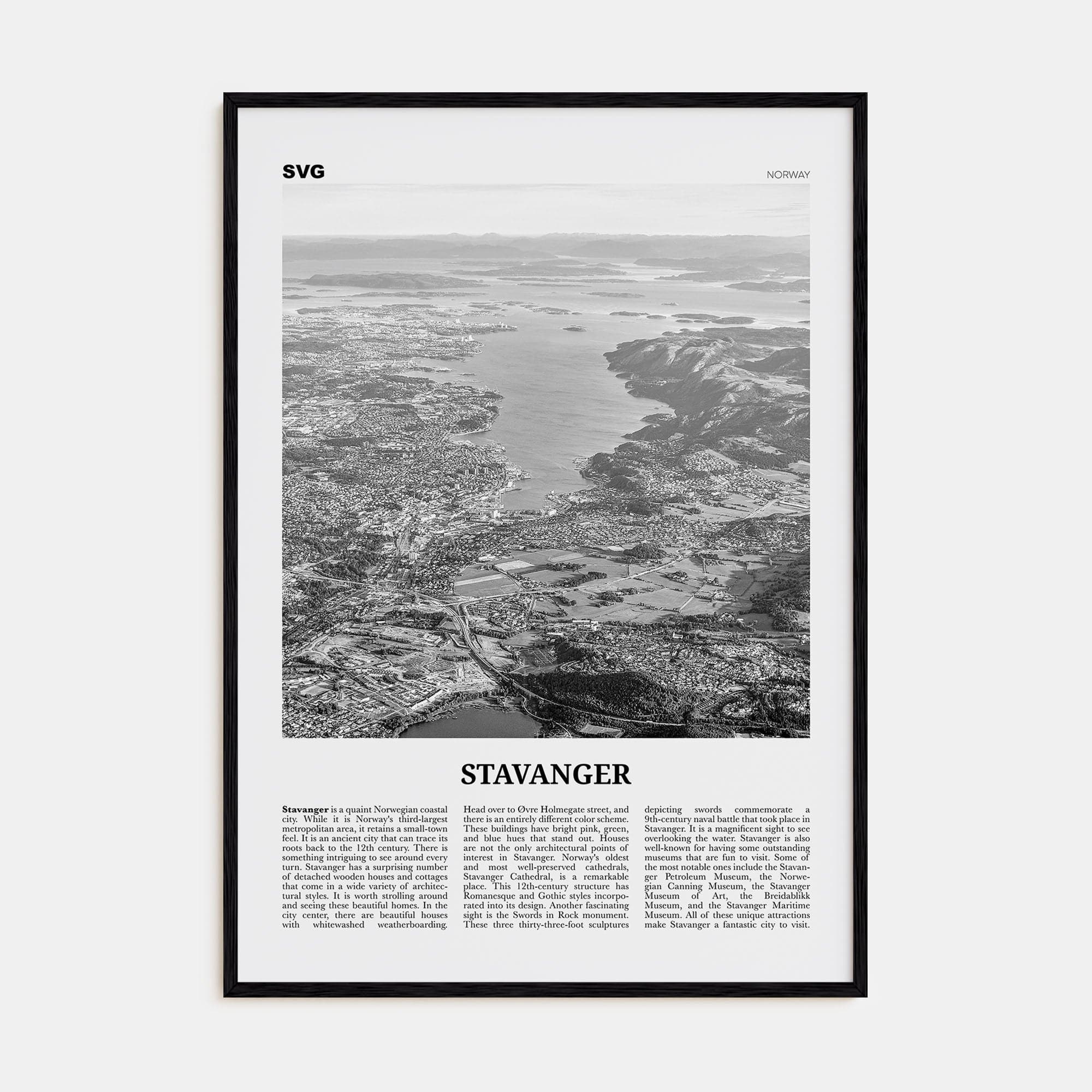 Stavanger Poster Black Wood / 8x12 in Nbourhood Travel B&W Poster