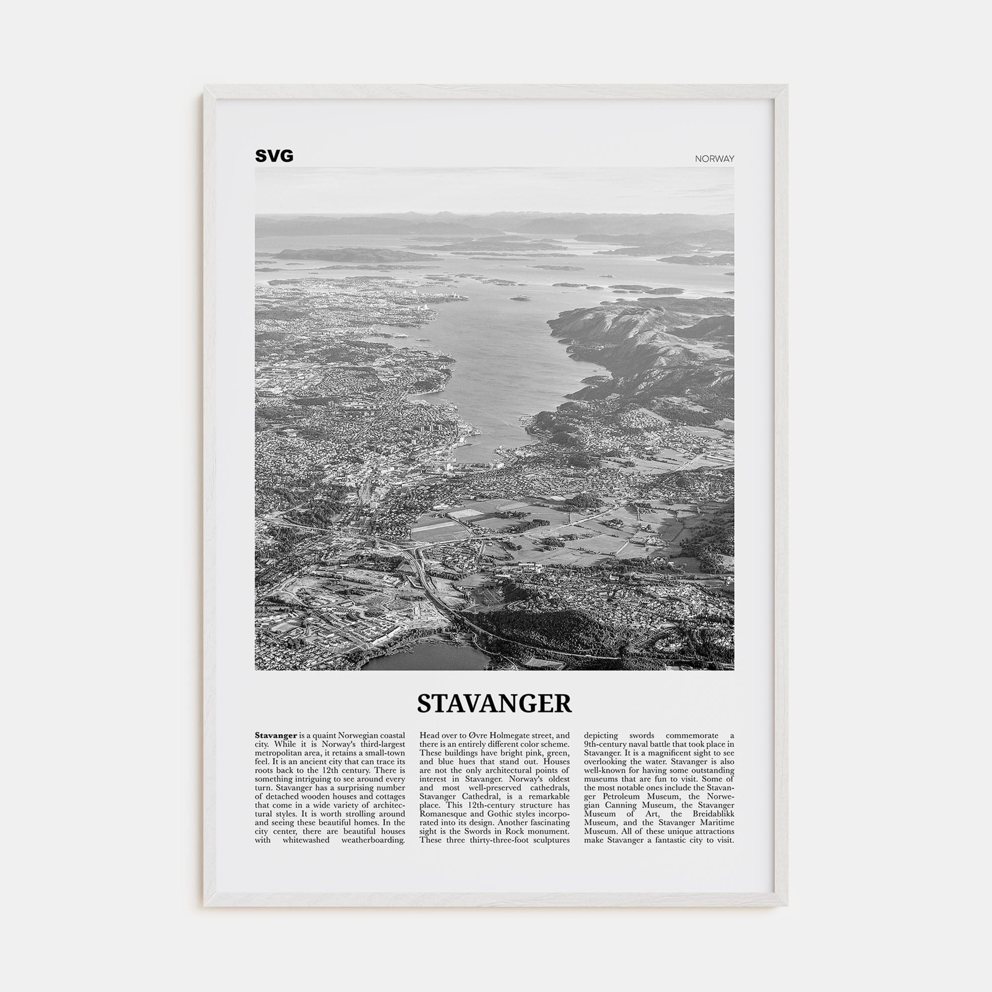 Stavanger Poster White Wood / 8x12 in Nbourhood Travel B&W Poster