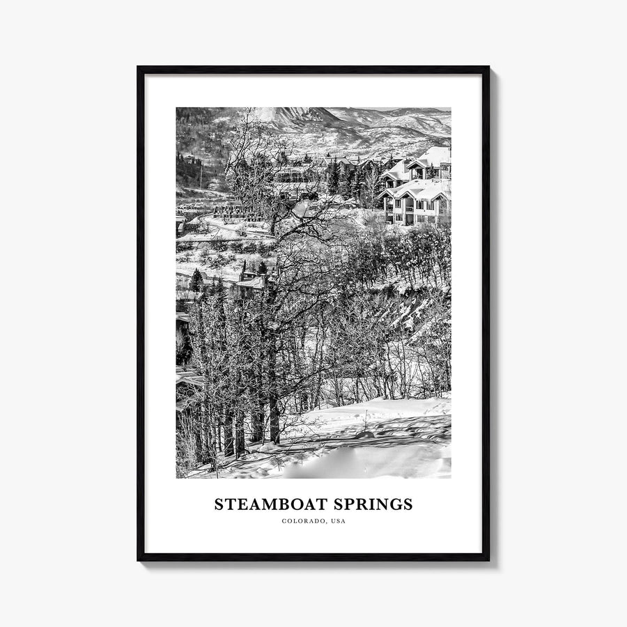 Steamboat Springs black & white classic poster of Colorado, USA – vertical wall art, unframed print shown in interior mockup