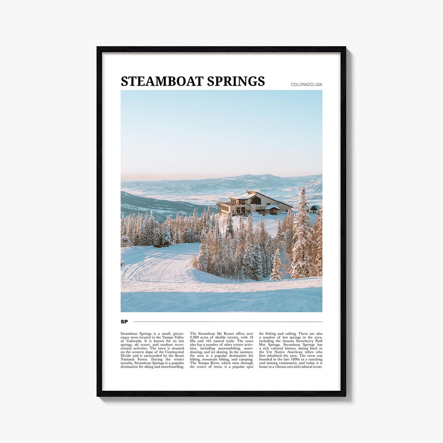Steamboat Springs colorful travel poster of Colorado, USA – vertical wall art, unframed print shown in interior mockup