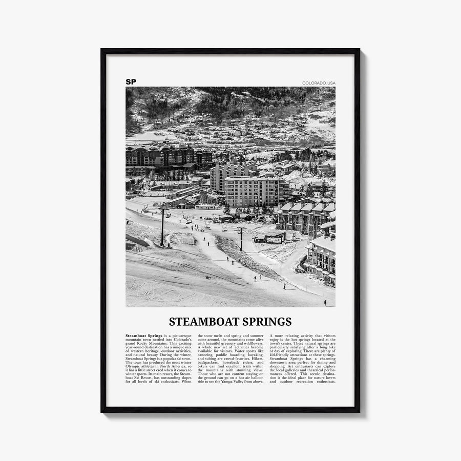 Steamboat Springs no. 1 black & white newspaper poster of Colorado, USA – vertical wall art, unframed print shown in interior