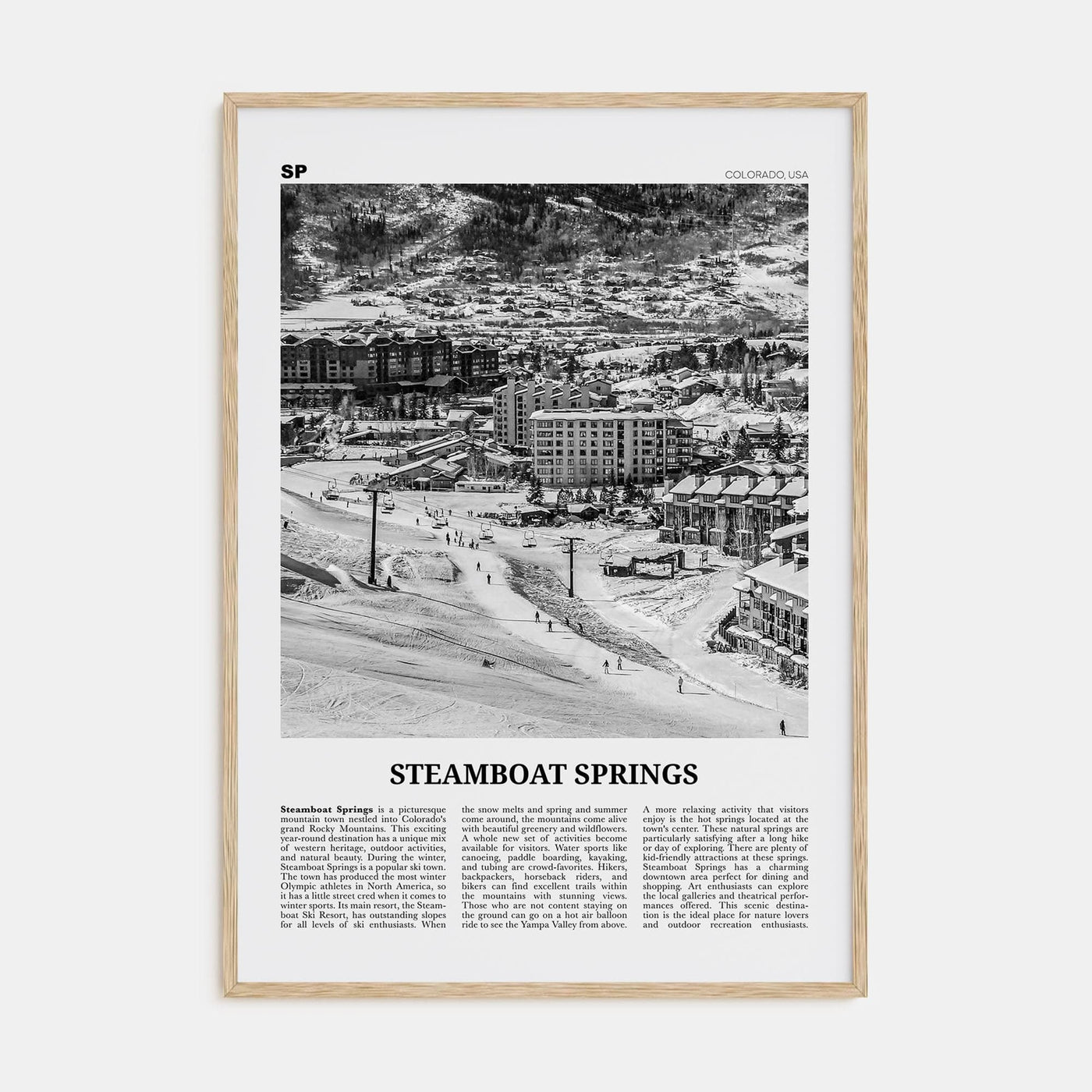 Steamboat Springs No 1 Poster Natural Wood / 8x12 in Nbourhood Travel B&W Poster