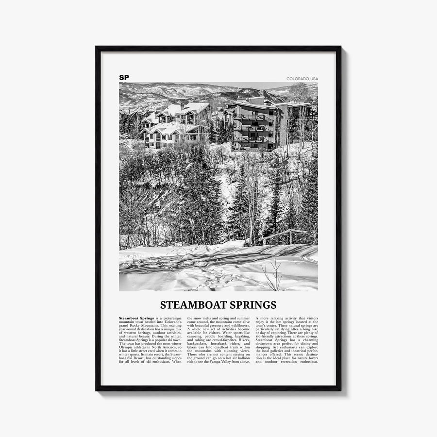Steamboat Springs no. 2 black & white newspaper poster of Colorado, USA – vertical wall art, unframed print shown in interior