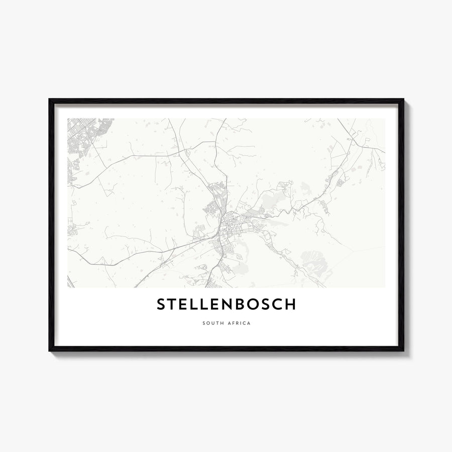Stellenbosch black & white map poster of South Africa – horizontal wall art, unframed print shown in interior mockup