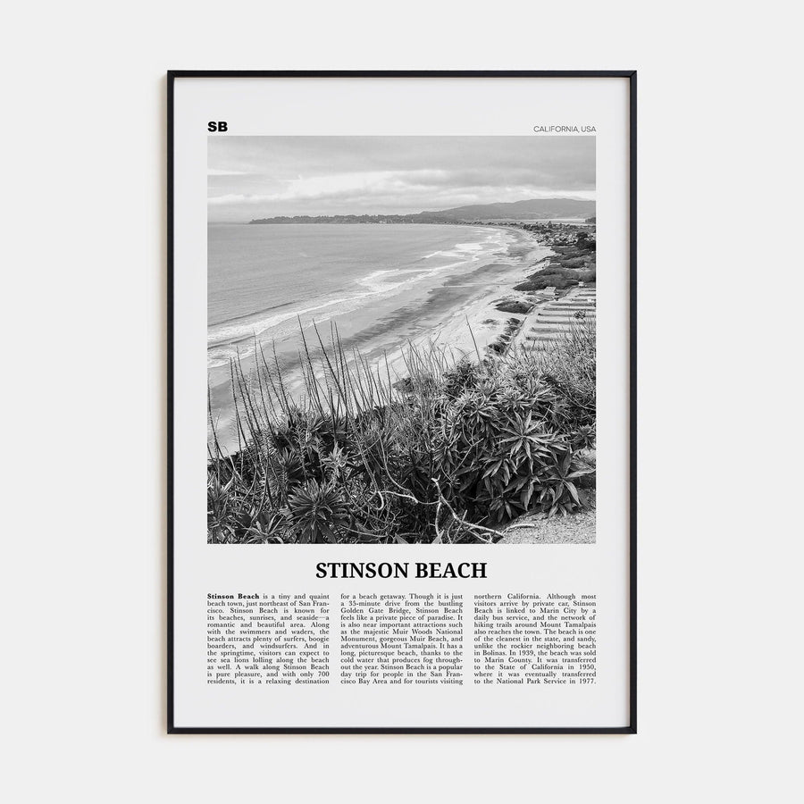 Stinson Beach Poster Black Metal / 8x12 in Nbourhood Travel B&W Poster