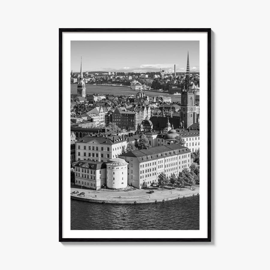 Stockholm black & white photo poster of Sweden – vertical wall art, unframed print shown in interior mockup